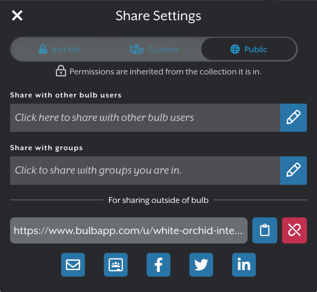 Image of the new bulb share panel. 