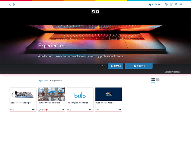 bulb collection showing the share icon.